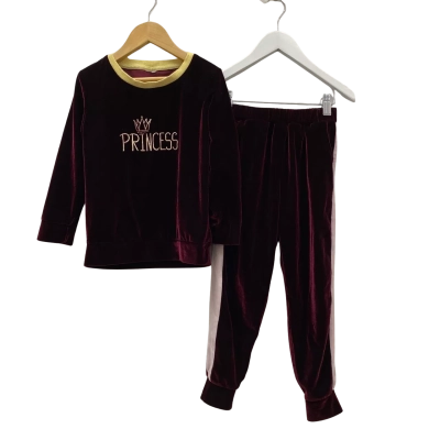Unbranded Kids 2Pieces SET Velvet Size 5 / 6 Maroon 