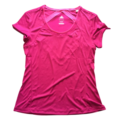  Adidas Womens  Size 16 Purple Plum ClimaCool T Shirt with Adidas stripes at back. HTH
