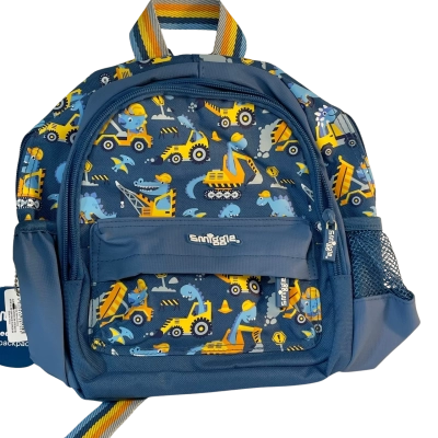  Smiggle Teeny Tiny Backpack in Blue with Dinosaurs & Tractors