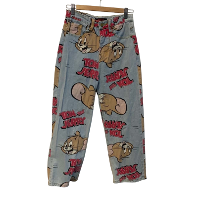  Womens Tom & Jerry Size S Straight Leg Jeans Animal print 