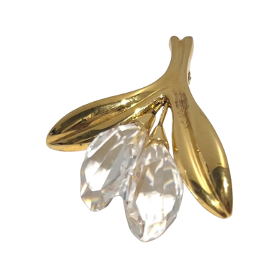 Vintage Swan Signed Swarovski Crystal Flower Gold Plated Calla Lily Brooch Pin