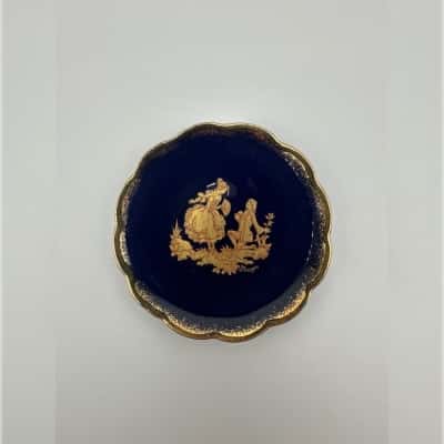Limoges Porcelain blue gold cobalt small plate courting scene 