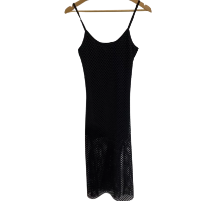 Dangerfield Womens Size 8 Wounded Wide Mesh Midi Dress Black  