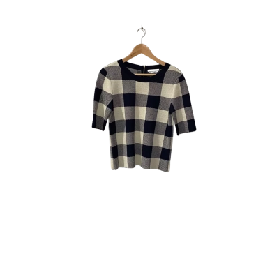 Womens  Size 8 / S Short Sleeve Top Checked / Cream / Navy Blue 