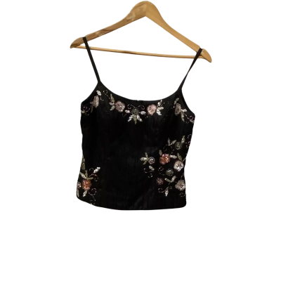  Womens  Size 12 / 42 sequinned Party Sleeveless Top Black  / Floral 