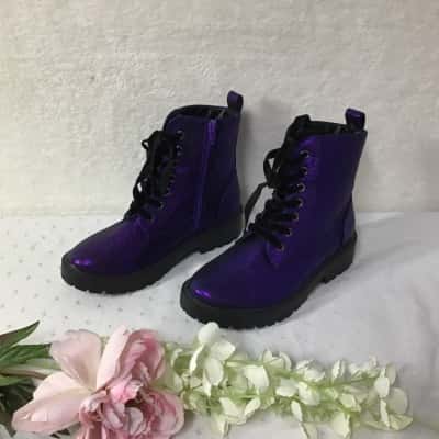 Taking Shape Womens Size 37 Purple Sparkle Lace up Combat Style Boots (new)