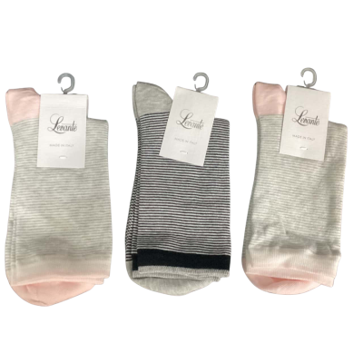  Levante 3 x Pairs of Ankle Socks One Size Black  / Grey / Pink  