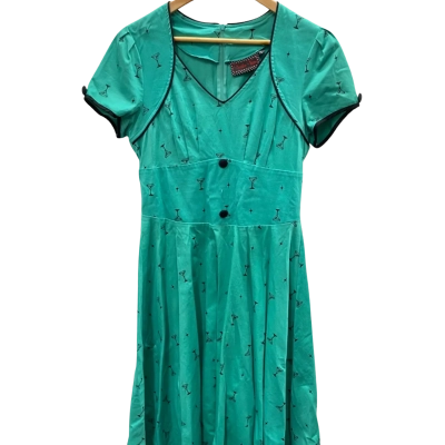  Voodoo Vixen Womens  Size L Turquoise Pleated Short Sleeve Dress 