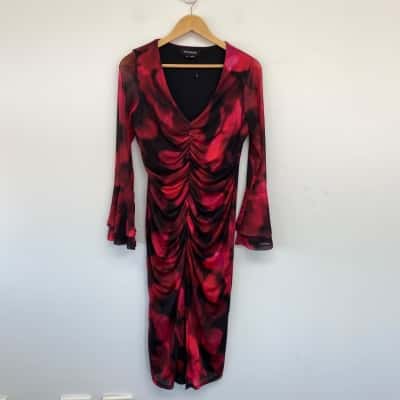 Sosander Red Black Long Sleeve Mesh Bodycon Maxi Dress Size 12 