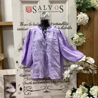 SUSSAN BRAND! Womens  Size 14 Blouse Lavender! MADE WITH 100% LINEN! STUNNING 3/4 BALLOON SLEEVE BLOUSE! GREAT FOR DRESSING UP OR DOWN! 