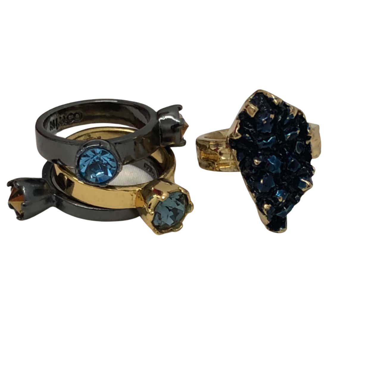 Mimco Womens Costume Rings x4 Blue / Gold / Grey / Yellow (s)