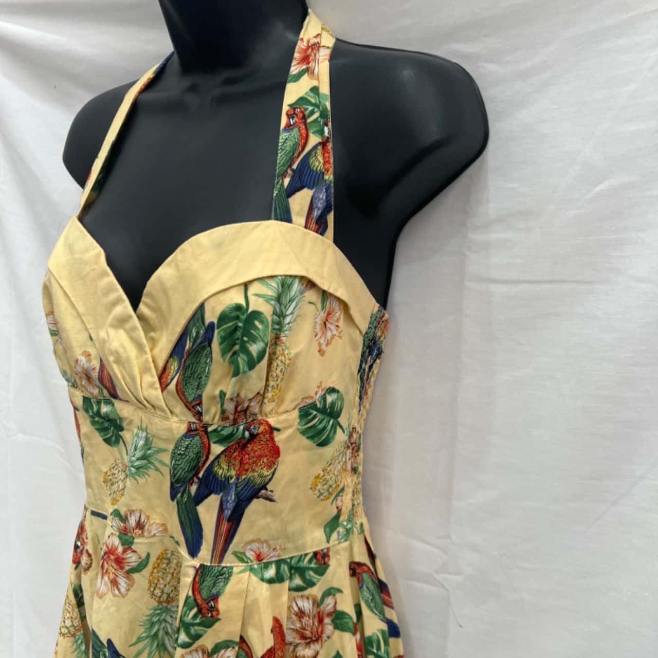 Hell Bunny Tropical Vacation Hawaiian Flower Print Yellow Summer Dress