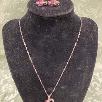 Womens Earrings / Necklace Pink  / Silver-tone