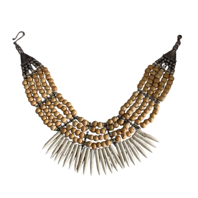 Stunning  Womens Vintage Tribal Wood and Bone Beaded Necklace 