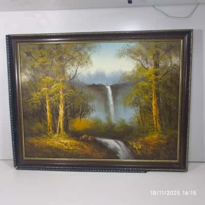 Waterfall Painting Oil Artwork Framed Vintage As Is 