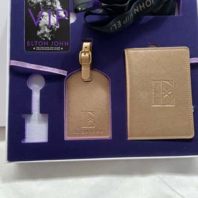 Elton John bag and boxed VIP box with lanyard, luggage tag & passport holder 
