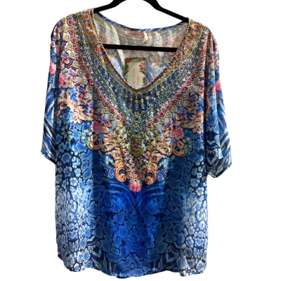 Millers Womens  Size 16 3/4 Kaftan Style Sleeve Blue / Multicoloured with Bejewelled Panel RRP $70