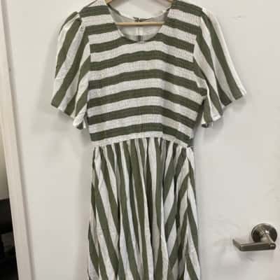 Henry Oscar X Orange Sherbet Womens Short Sleeve Dress  Green / White 