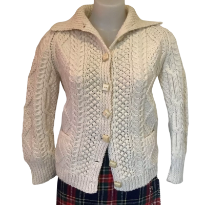 Hand Knitted  Aran Style Cardigan.   Cream
