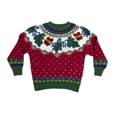 Retro WEEK END Festive Pattern Wool Jumper Size L