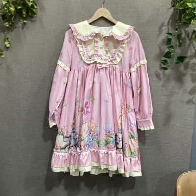 Pink Lolita Ruffle Lace Frill Dress Size S