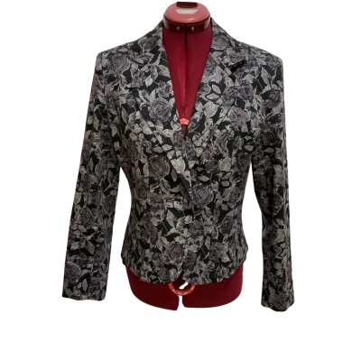 Rivette & Blair Womens  Size 10 Cropped Jacket Black  / Floral / Purple 