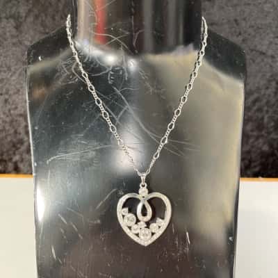 Heart Pendant with Rhinestones in Silver Toned Setting 