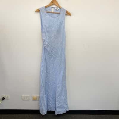 Seed Heritage Light Blue Sleeveless 100% Linen Open Back Maxi Dress Size 16 