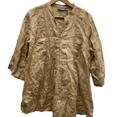 Sussan Womens  Size 12 LINEN 3/4 Length Sleeve Top Light Brown RRP $79.95