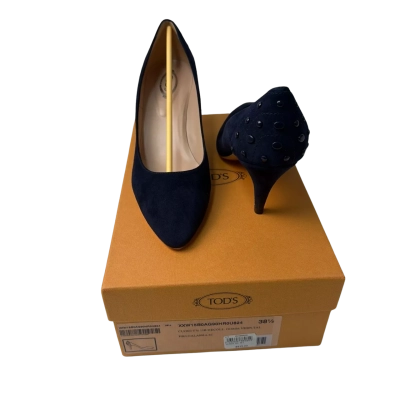Tod's  Size 38.5  Navy Blue suede heels rrp$835