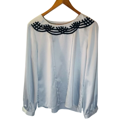 CONTONY Size 12 Long Sleeve Silk Shirt Grey 