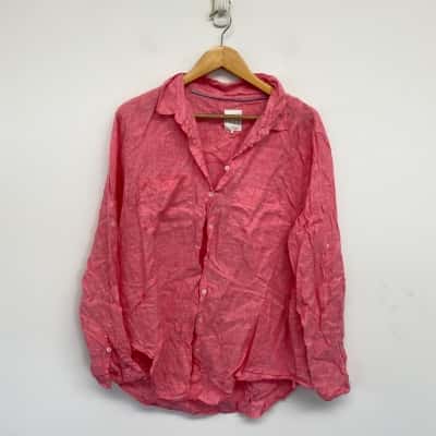 HUT Red 100% Linen Long Sleeve Shirt Size L 