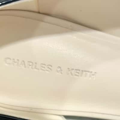 Charles & Keith Creme Black Patent Pointed Toe Flats Size 39