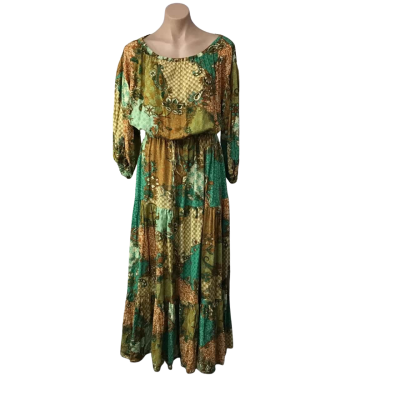 Jaase Womens Size XS Cream / Brown / Green Floral Pattern Maxi Dress 