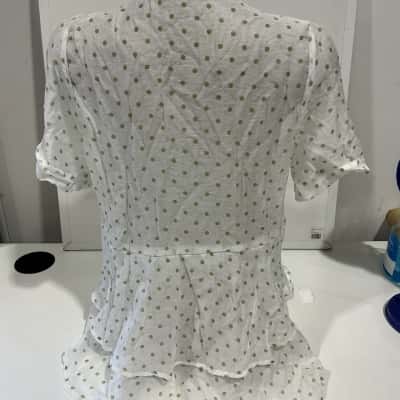 Katies Womens  Size 14 Button Up Top Green / Polka Dot / White 
