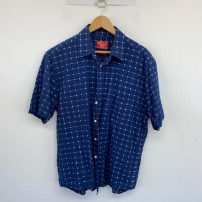 R.M. Williams Blue Checked Short SLeeve SHirt  Size L 