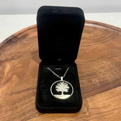 Vintage Royal Selangor Pewter Tree of Life Pendant Silver Tone Necklace 