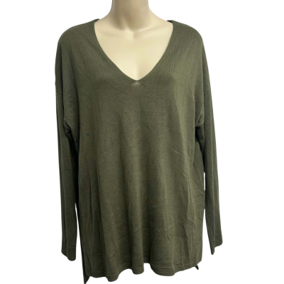 Decjuba Womens Size L Khaki V-Neck Jumper 
