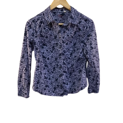 Boden Womens  Size 10 Button Up Top Floral / Navy Blue 