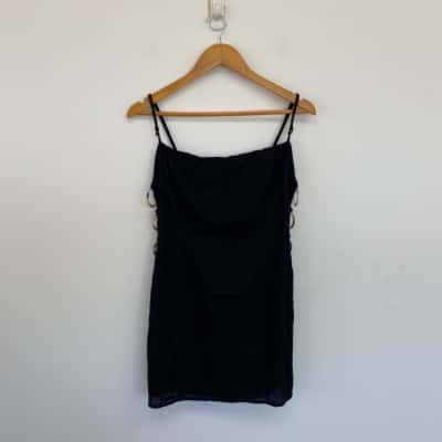 Princess Polly Black Tortoiseshell Ring Details Along The Side Mini Dress  Size 10 
