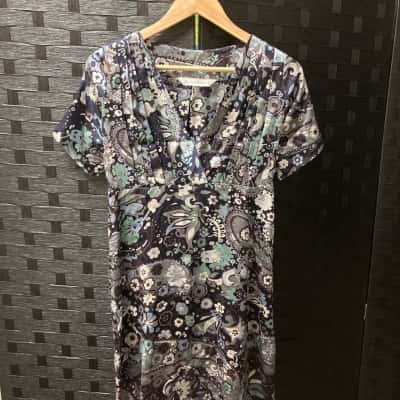 Seed Femme Womens  Size 8 Short Sleeve Dress  Blue / Pattern / White 