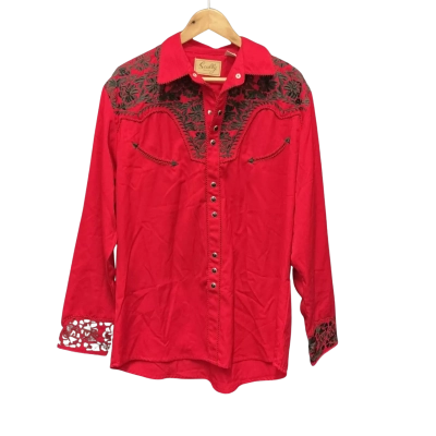 Skully Mens  Size L Long Sleeve Shirt Black  / Red 