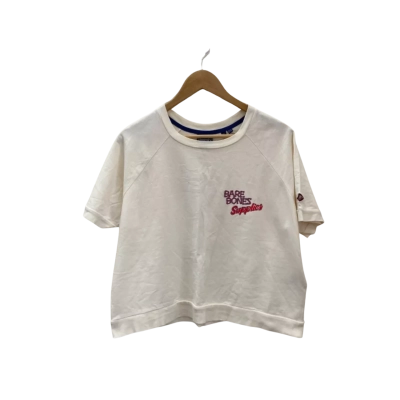 Superdry Womens  Size 14 Cropped T-shirt Cream "Bare Bones Supplies"