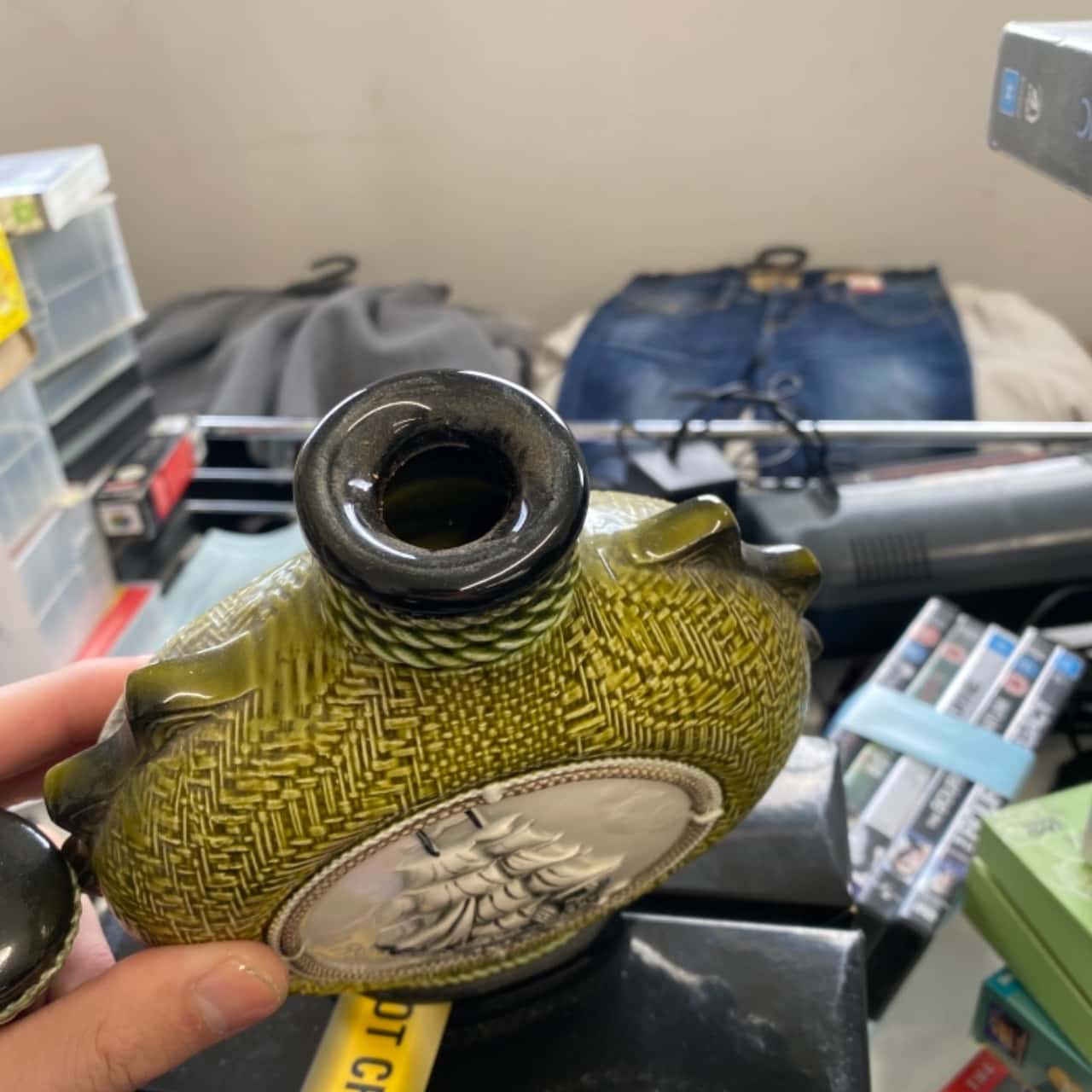 Quirky vintage 1970s port decanter with cork stopper 26 cm H Nautical