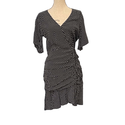 Seed Heritage Womens Size 8 Midi/Short Sleeve Dress Black/Polka Dot/White