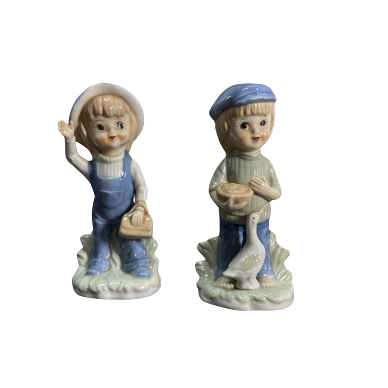 Vintage white and blue ensco porcelain figurine set
