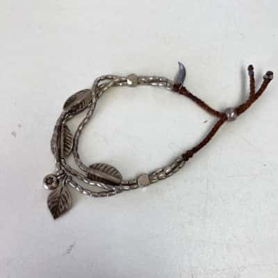 Embella Multi-Strand Metal Beads And Leaf Charm Anklet 