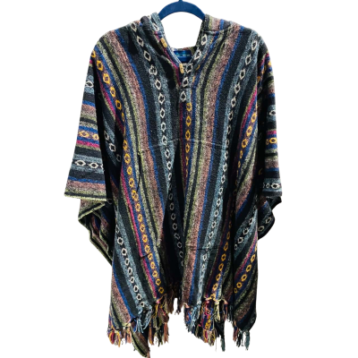 Pipal Tree Unisex One Size Cotton Poncho - Made in Nepal Black  / Multicoloured 