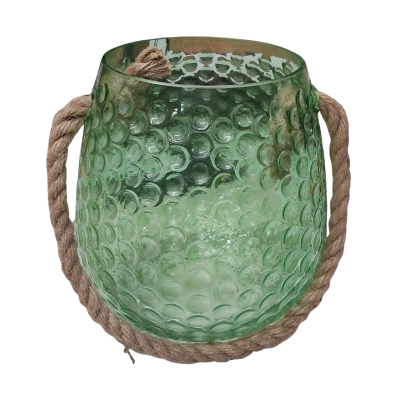 GREEN JAR IN PINE GREEN WITH HANGING ROPE