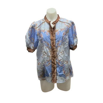 Portmans Womens Size 12 Button Up Top Sky Blue / Multicoloured / Pattern 